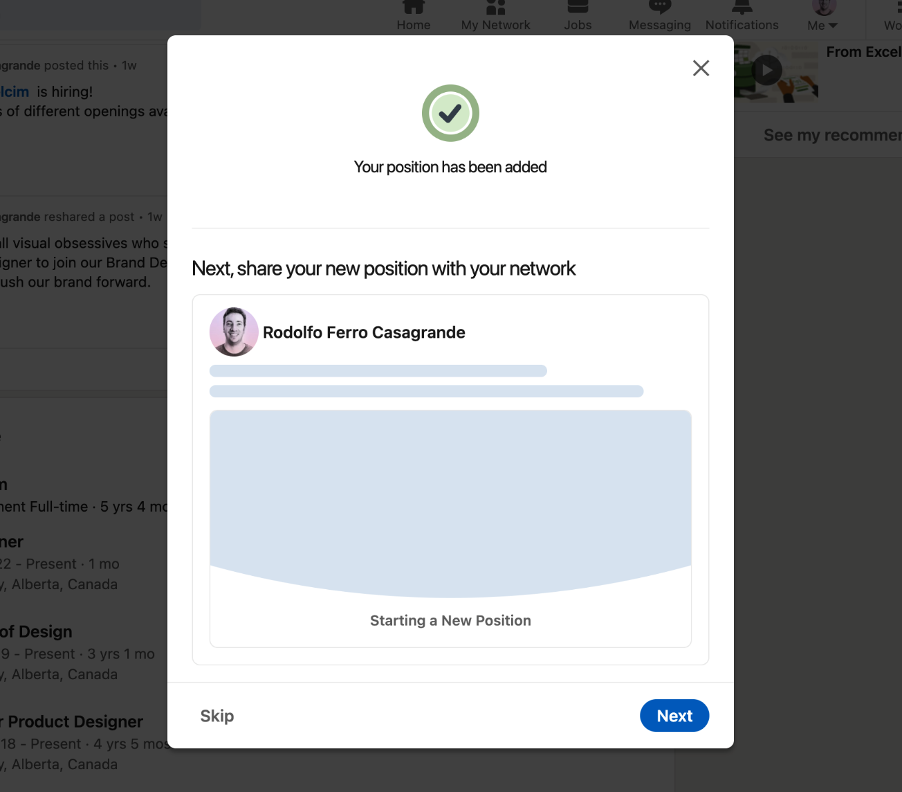 Screen shown after turning on notifications