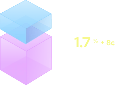 Interchange Plus pricing — a total rate of 1.7% + 8¢ made of the interchange rate plus Helcim's margin