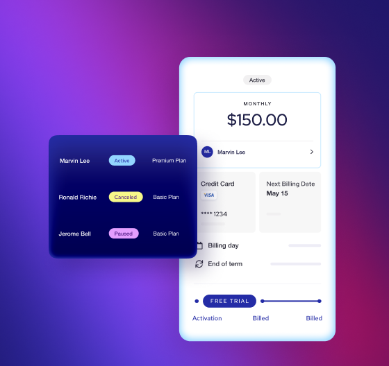 Recurring payments dashboard with customer billing schedule
