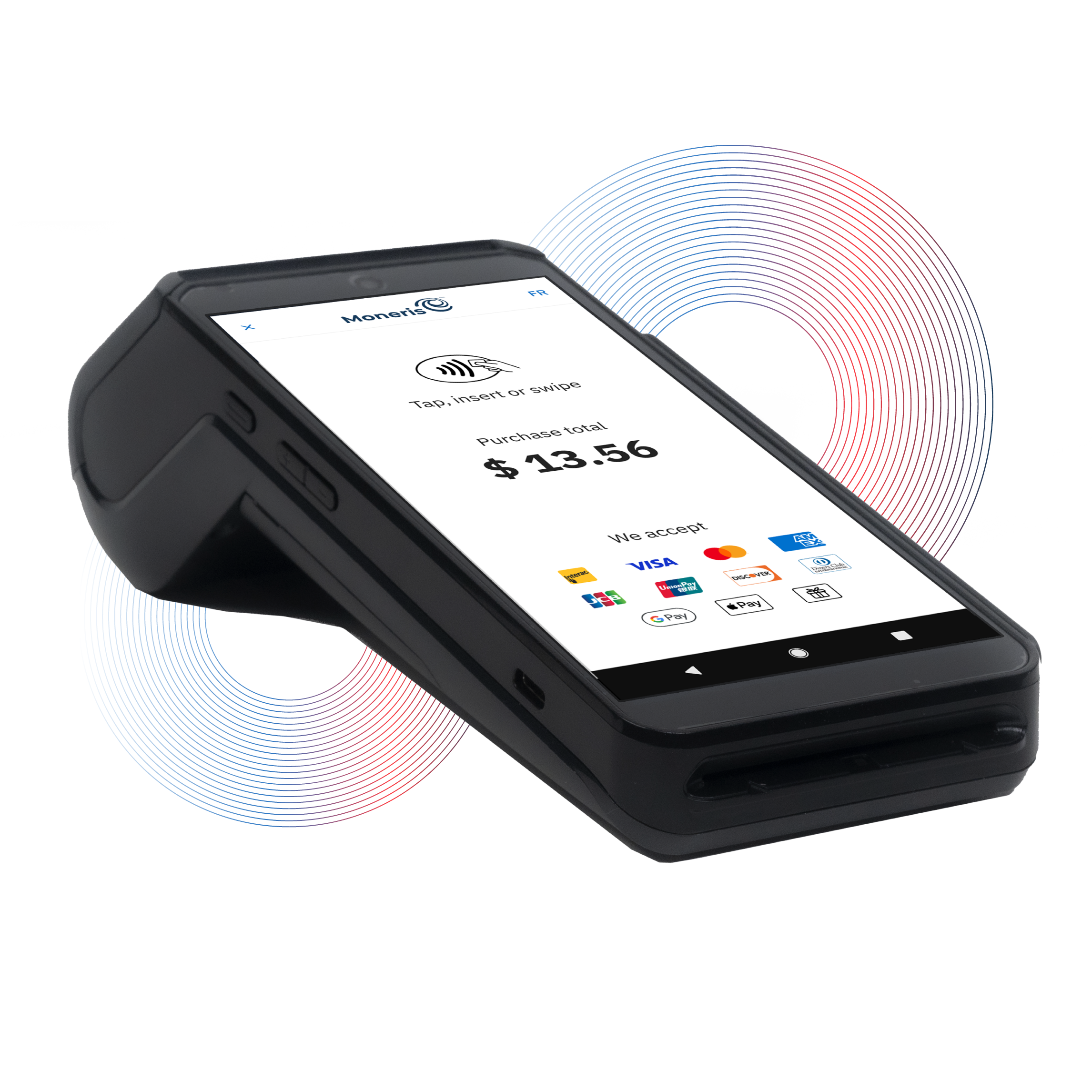 Moneris Go Plus — 5.5-inch touchscreen handheld terminal with built-in printer