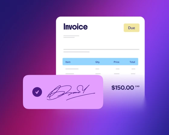 A $150.00 invoice with a pre-authorized debit signature