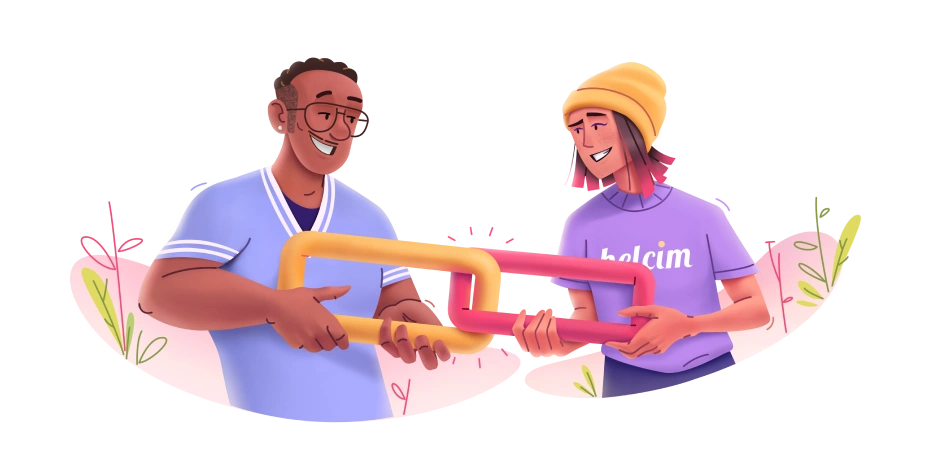 Two people linking together, representing Helcim partnership