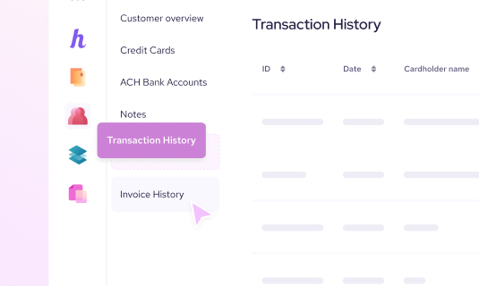 Customer transaction history and order details in Helcim