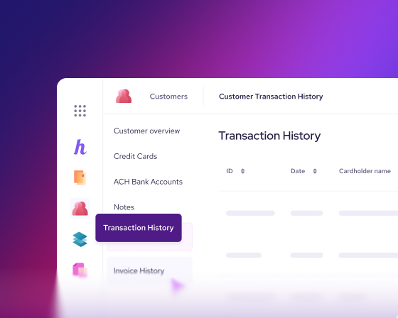 Customer transaction history and order details in Helcim
