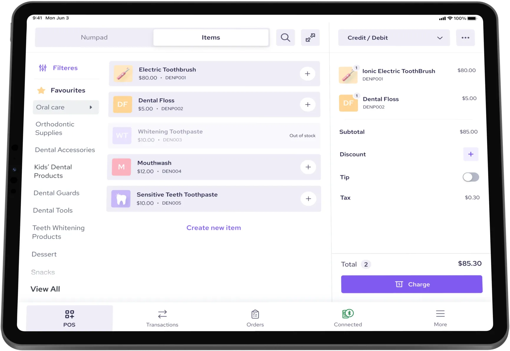 Helcim point-of-sale on iPad with purchase