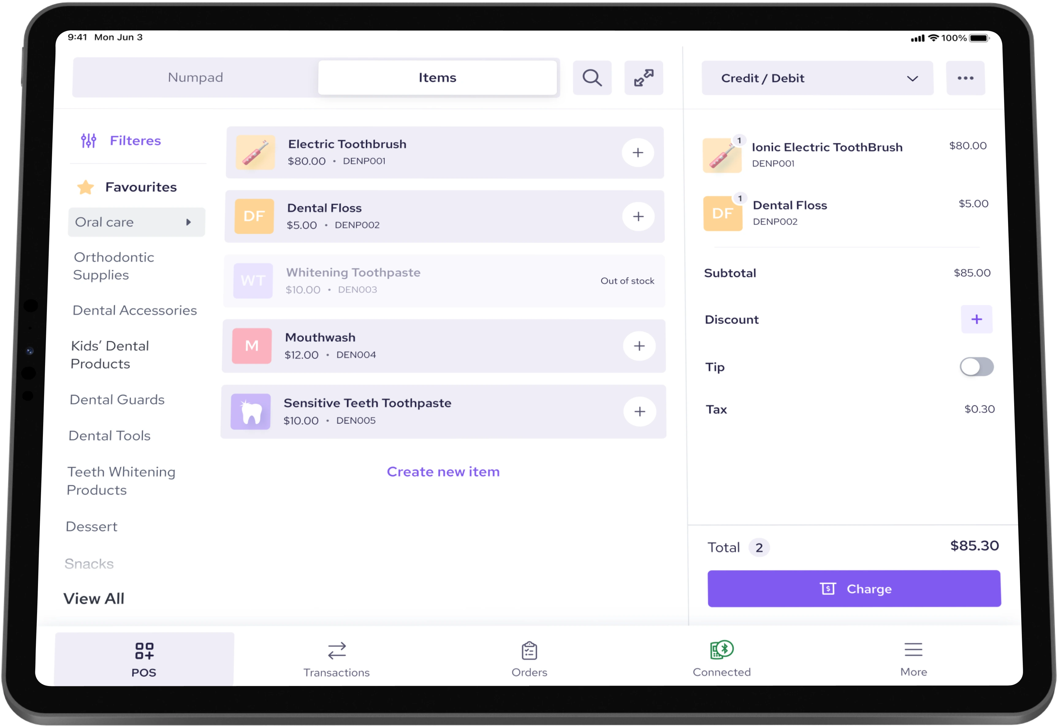 Helcim POS system on iPad with purchase
