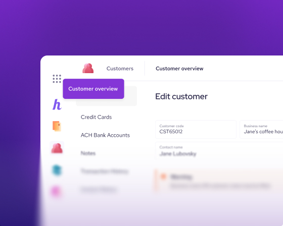 Helcim customer data management dashboard showing organized customer profiles
