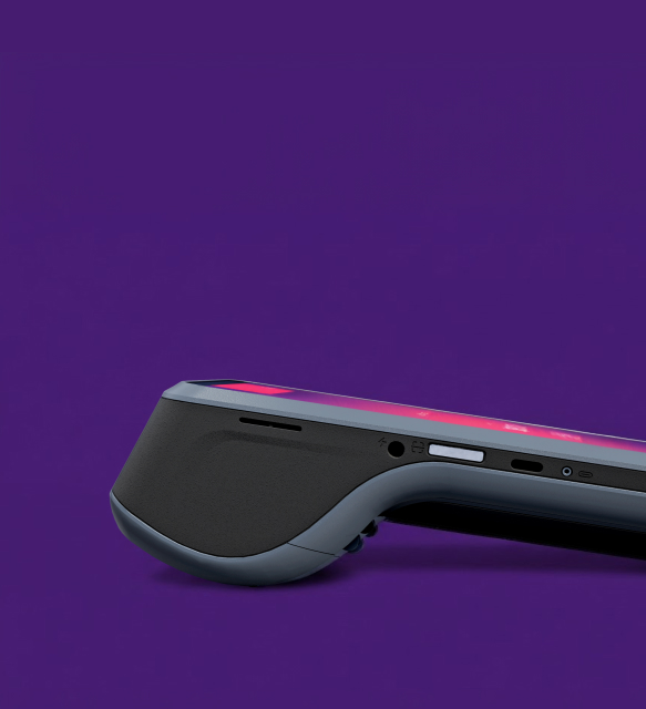Helcim Smart Terminal side view showing power button