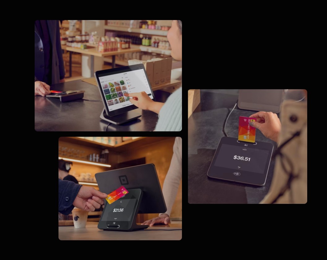 Square payment platform overview — POS terminals and card readers in a retail setting