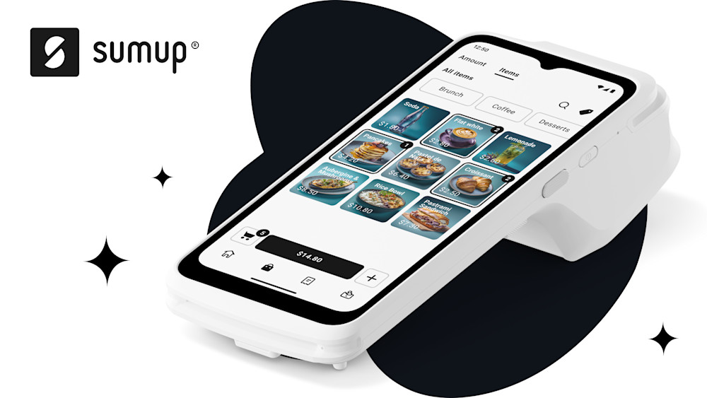 SumUp Terminal — handheld all-in-one card reader with built-in receipt printer