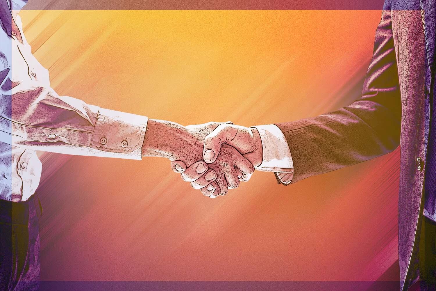 Two cartoon businessmen shaking hands