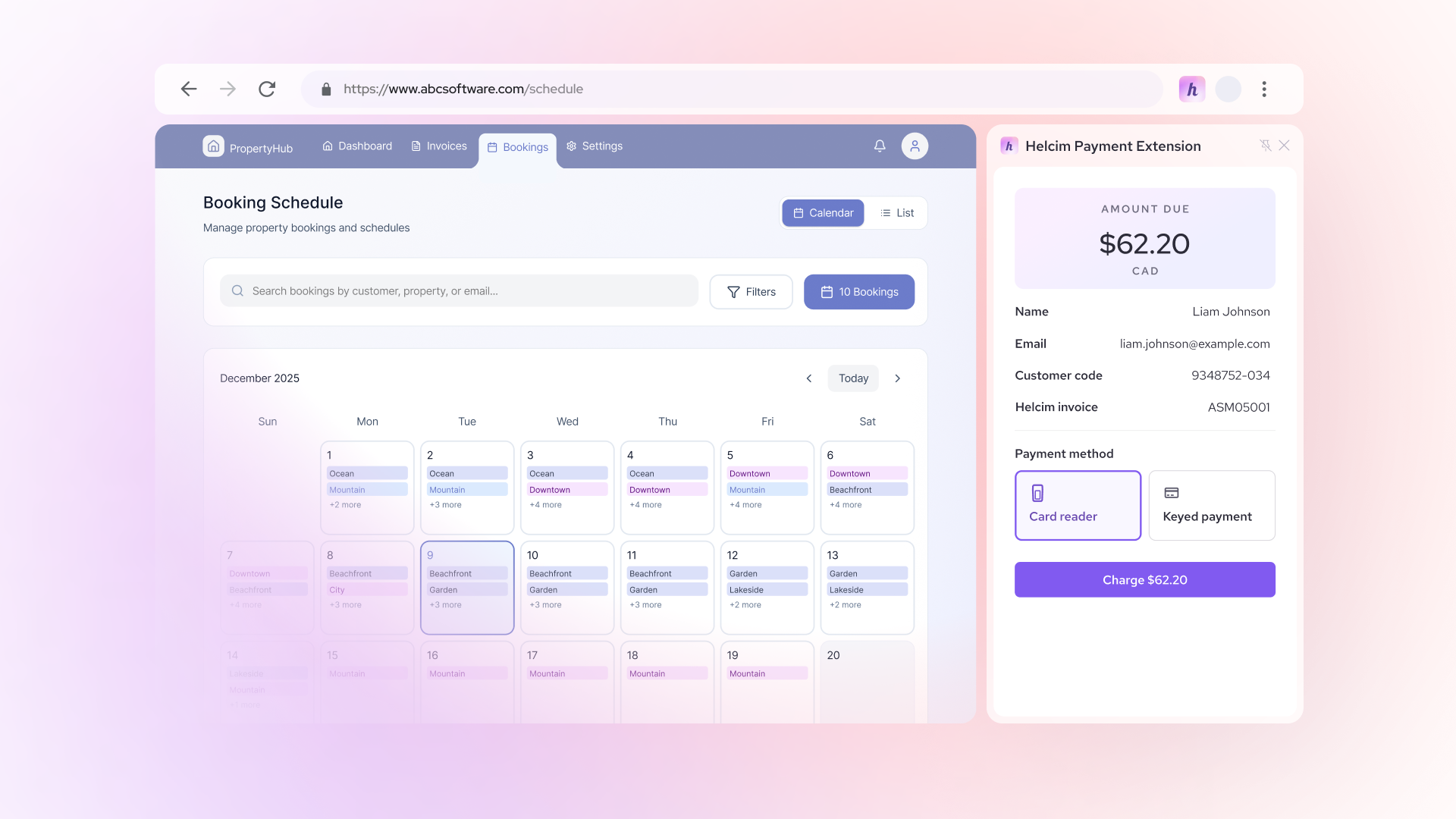 illustration of the payment extension side by side a booking management software