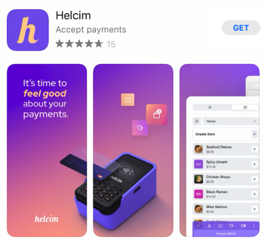 Helcim payment app can be downloaded from the app or Google Play store
