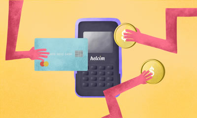 hands making a payment to a Helcim card reader