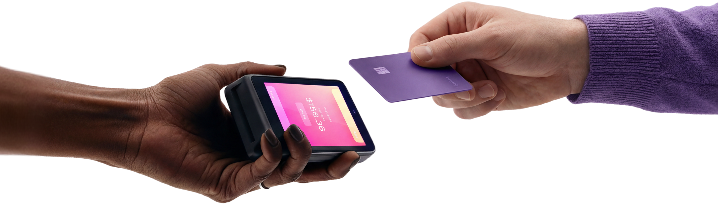 Hands tapping credit card on card reader