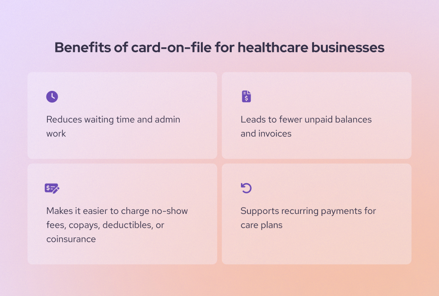 Why should healthcare businesses store patients' card on file