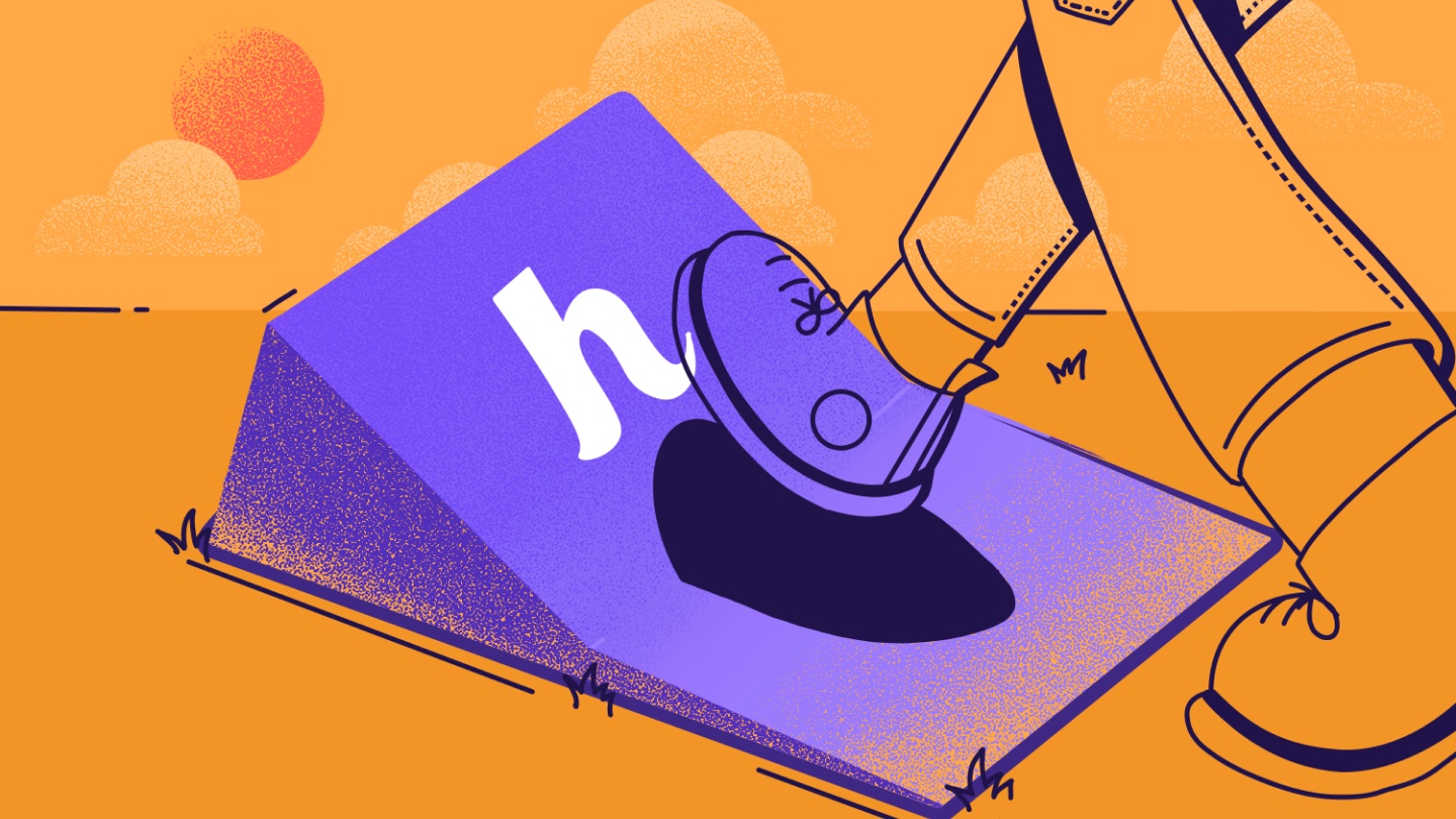 A person stepping on a large switch with the helcim logo