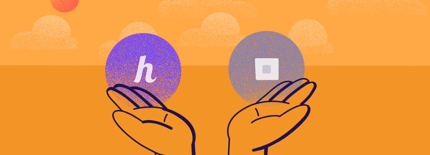 illustration of two hands holding up different payment processors