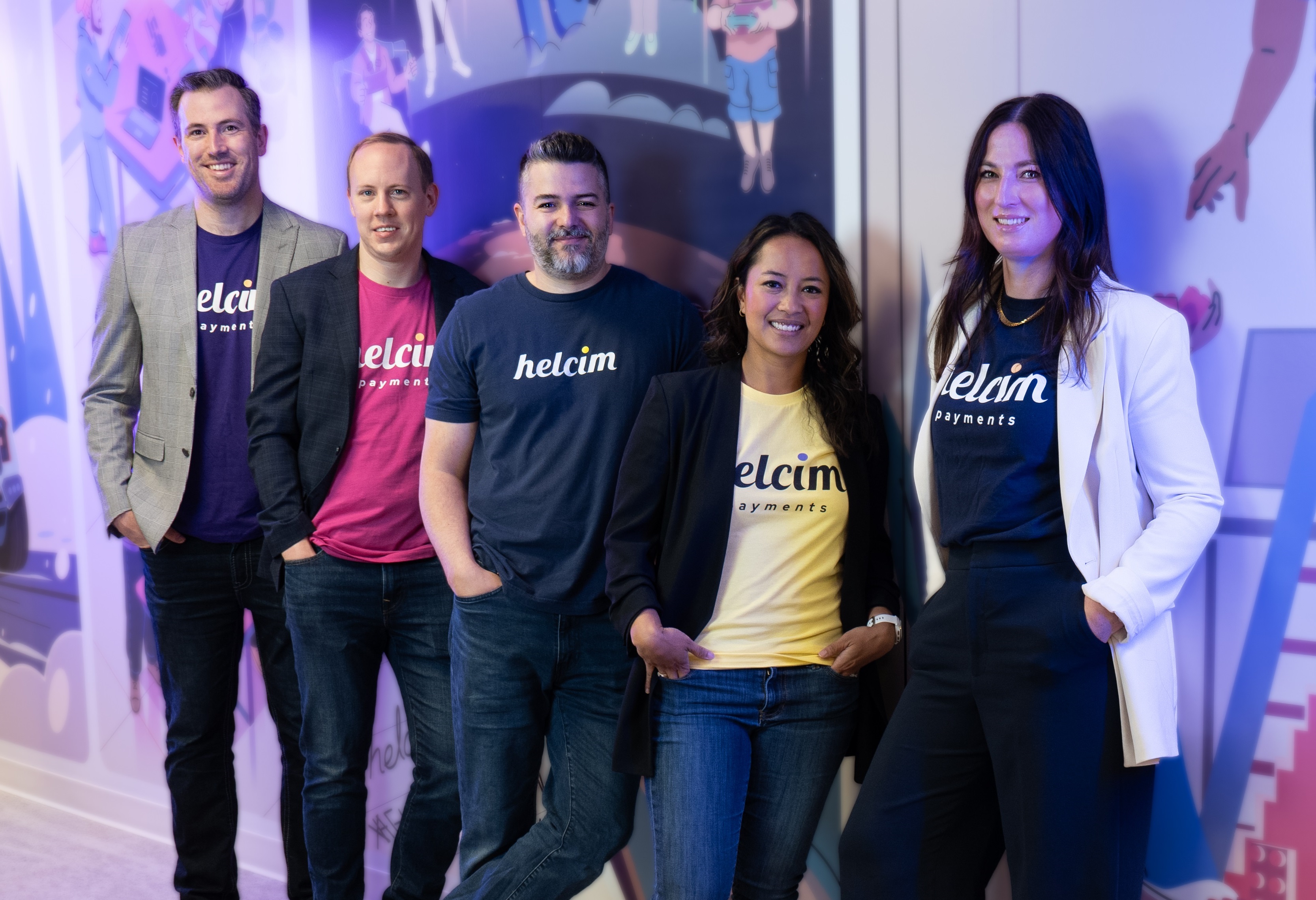 Helcim’s executive team from left to right: Seamus MacIsaac, COO, Brett Popkey, CTO, Nic Beique, Founder & CEO, Marjorie Junio-Read, CFO, Miranda Russell, VP of Operations