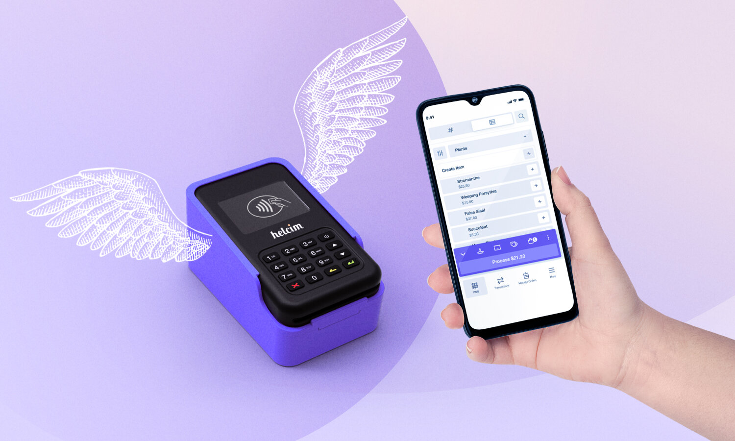 Connect Helcim portable card reader with mobile device