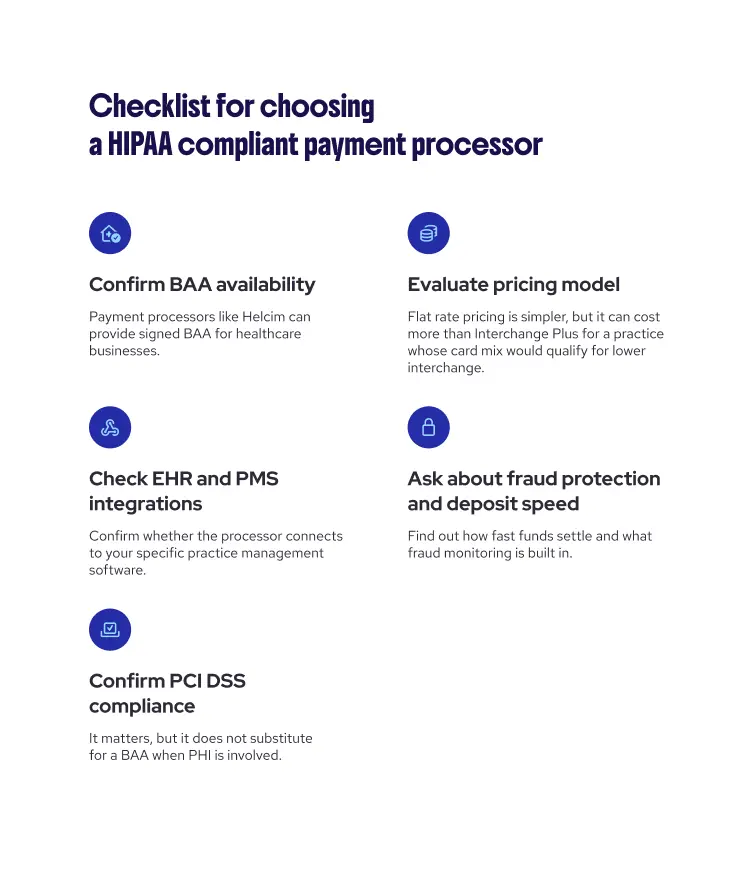 checklist for choosing a HIPAA compliant payment processors