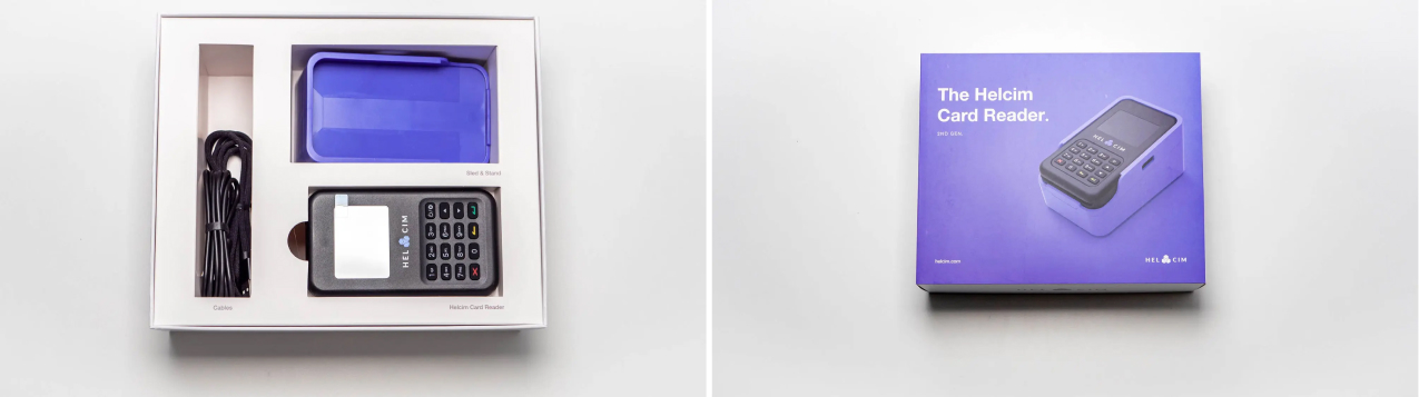 The Helcim Card Reader in the box