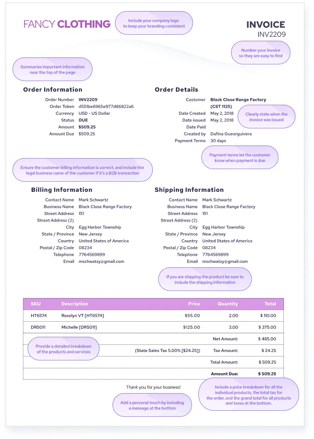 What details should be included in a professional invoice
