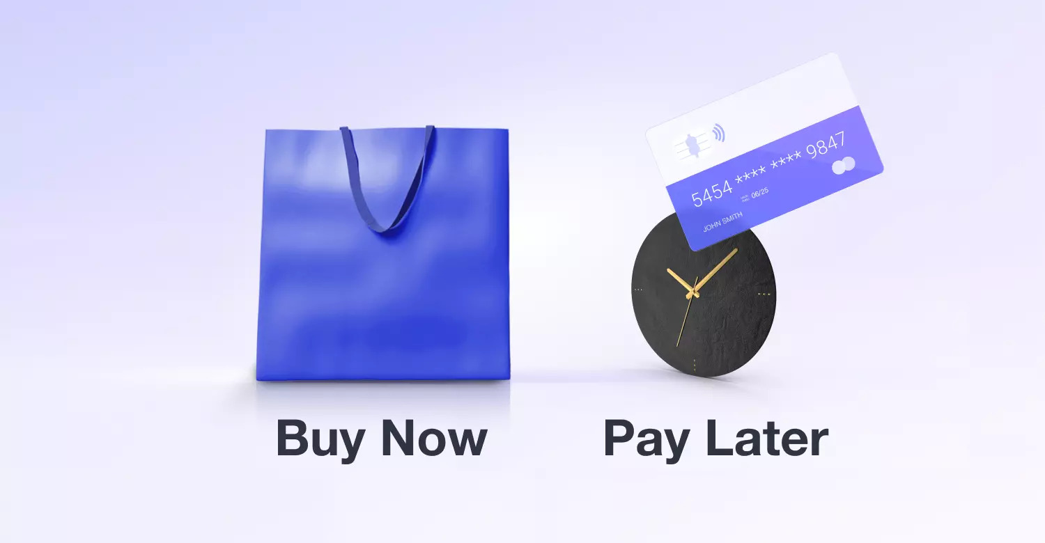 buy now pay later written below a clock and a bag