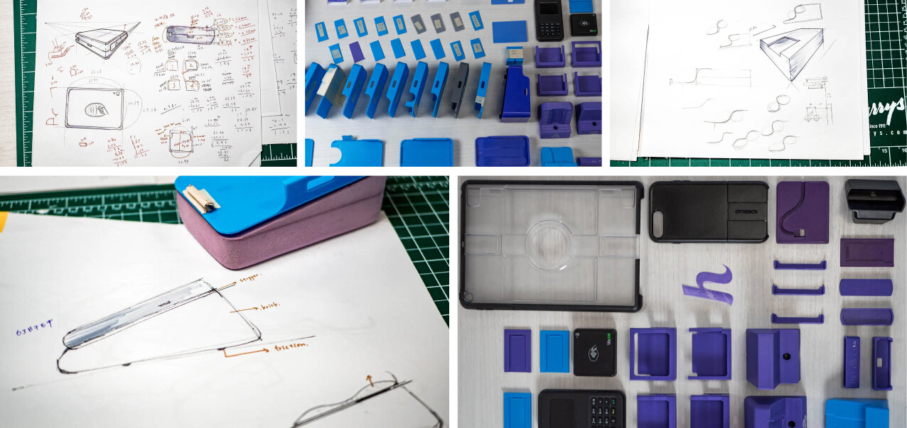 design sketches and 3d printed prototypes