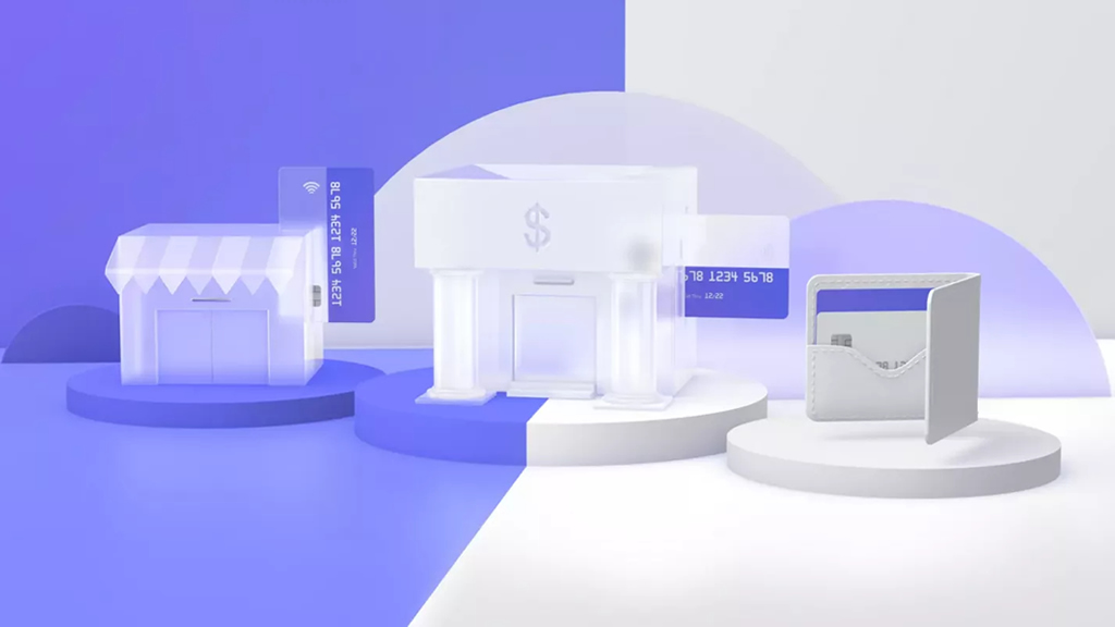 an acquiring and an issuing bank 3d render