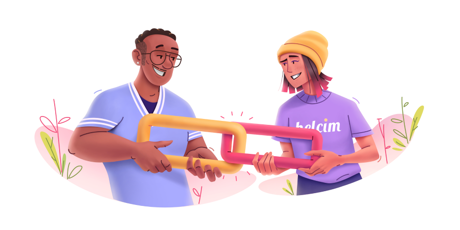 Two people with giant links illustration