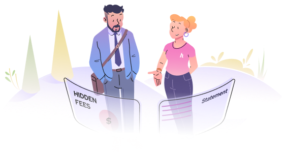 Two people save with Helcim illustration