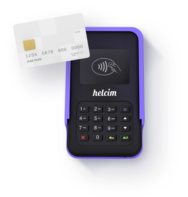 Frontal helcim card reader with card tapping