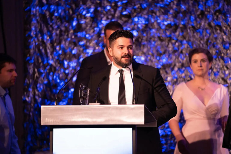 Nic Beique accepting the Innovation Award