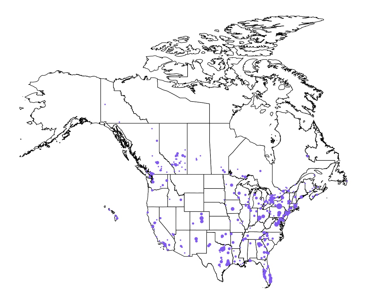 Map shows Helcim merchants that identify as women owned businesses