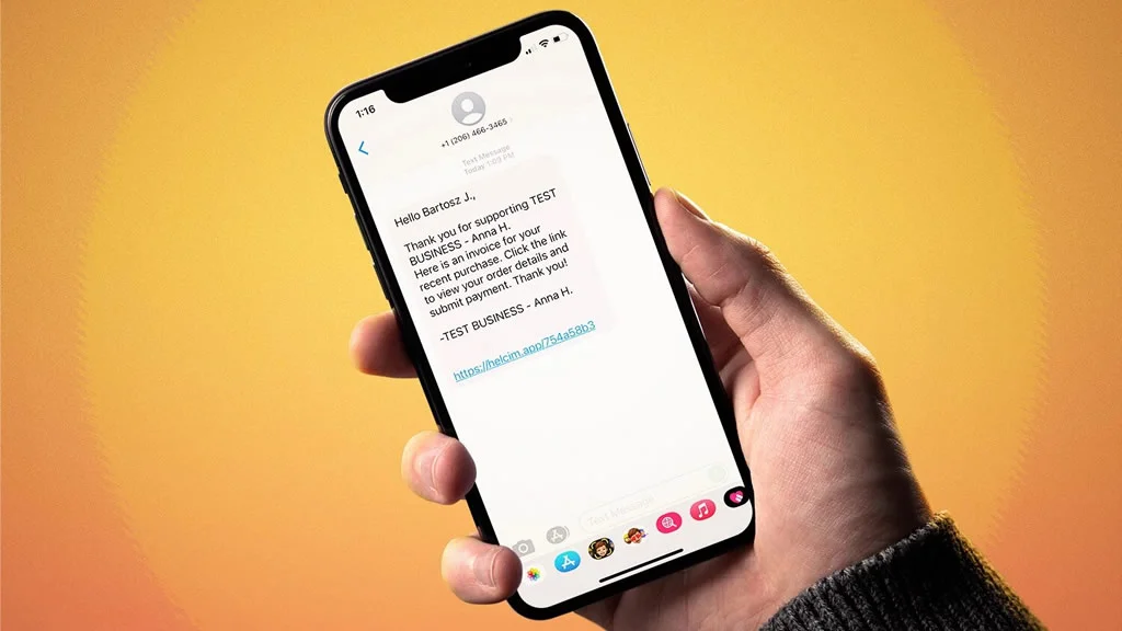 Text message payment request on iPhone screen.