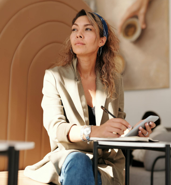 A consultant getting ready for a meeting