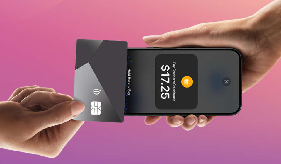 customer tapping their card on an iphone pos