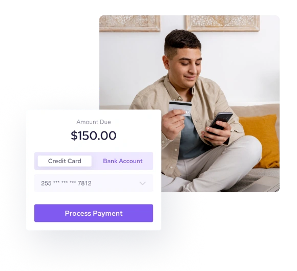 a man has a credit card with a phone