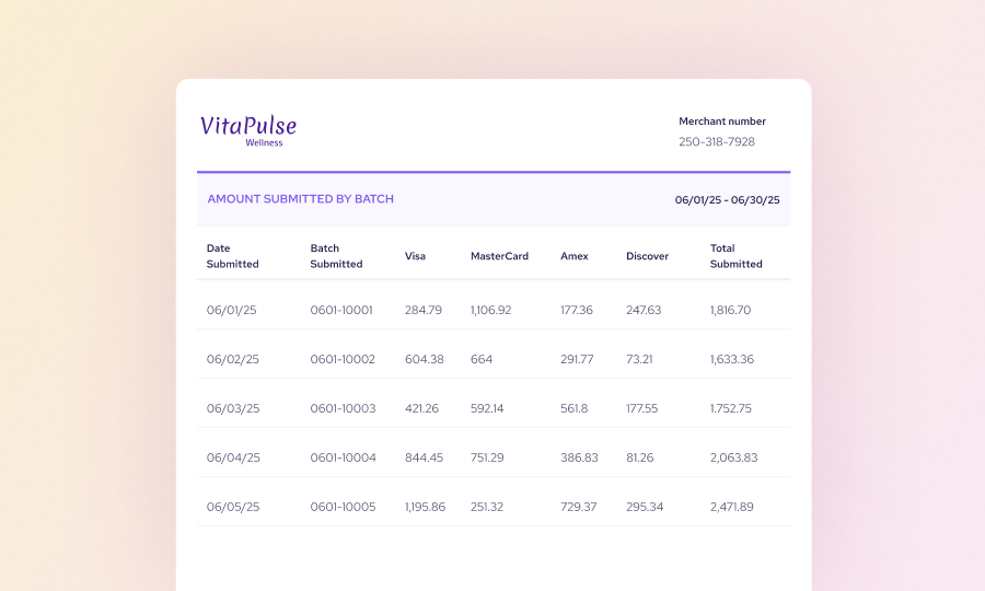 Merchant statement card brand activity summary