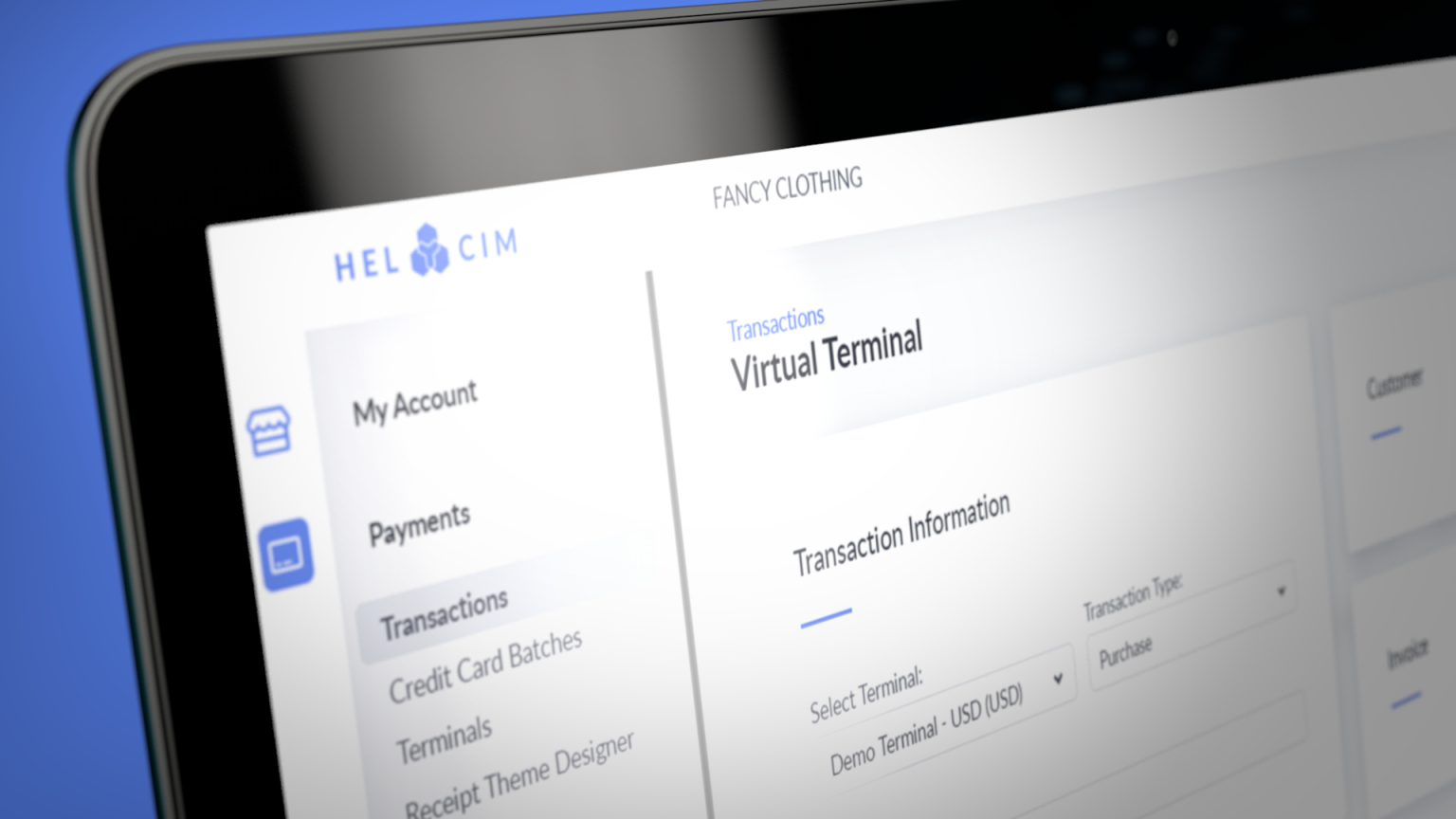 Helcim's virtual terminal on a laptop screen