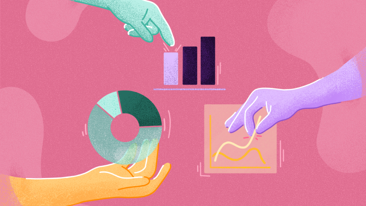 Hands abstractly presenting visualized data