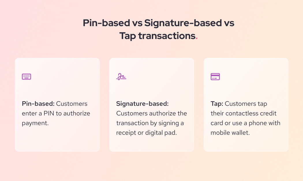 pin vs signature vs tap transactions comparison