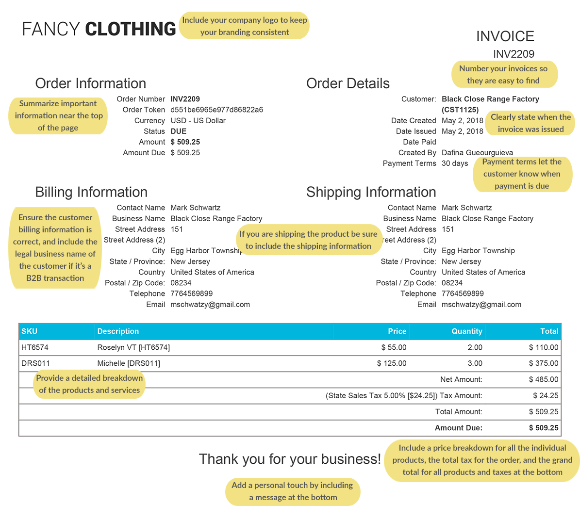 an invoice template for fancy clothing