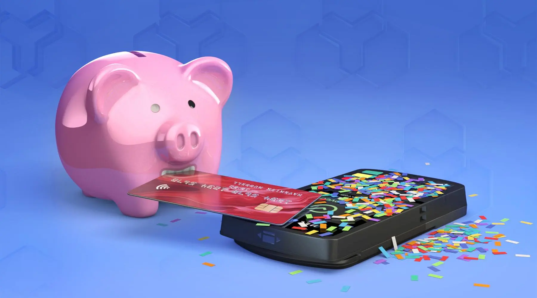 Piggy bank tapping a card on a card reader