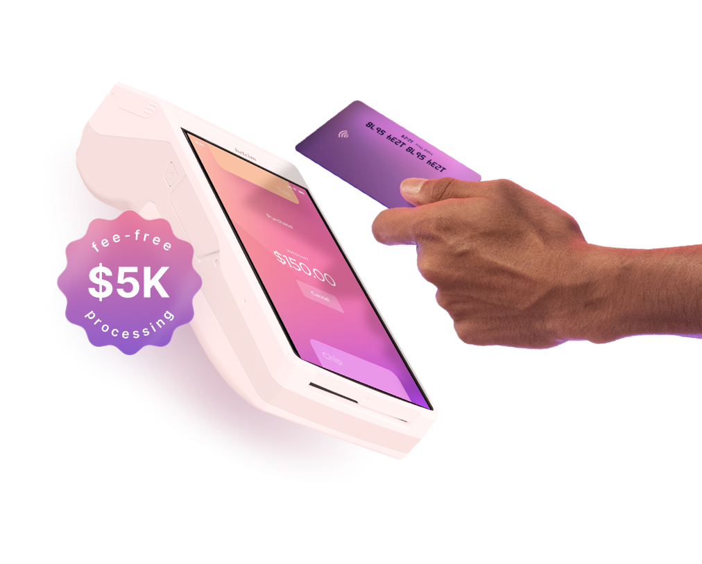 Helcim Smart terminal with hand taping card
