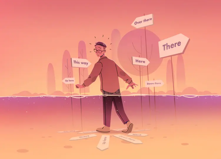 illustration of a person looking at signs
