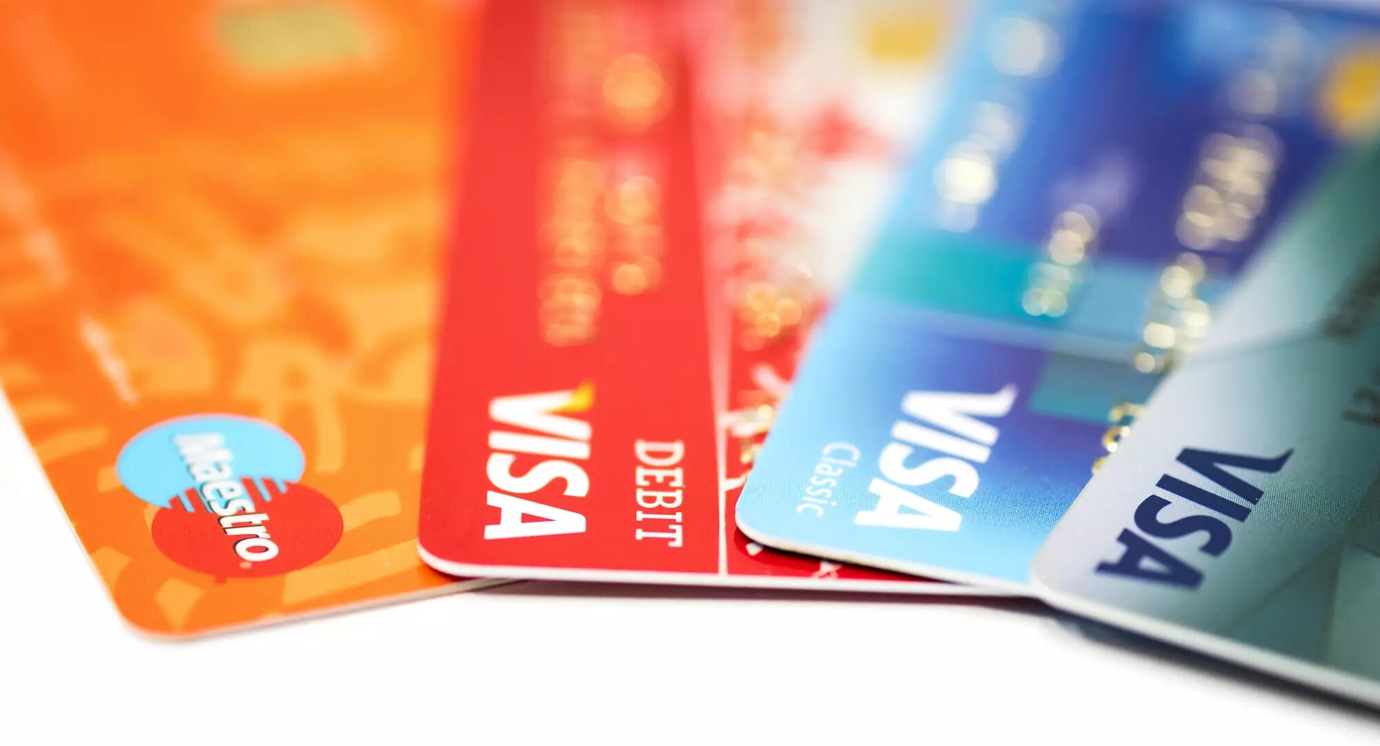 A set of different Visa and Mastercards