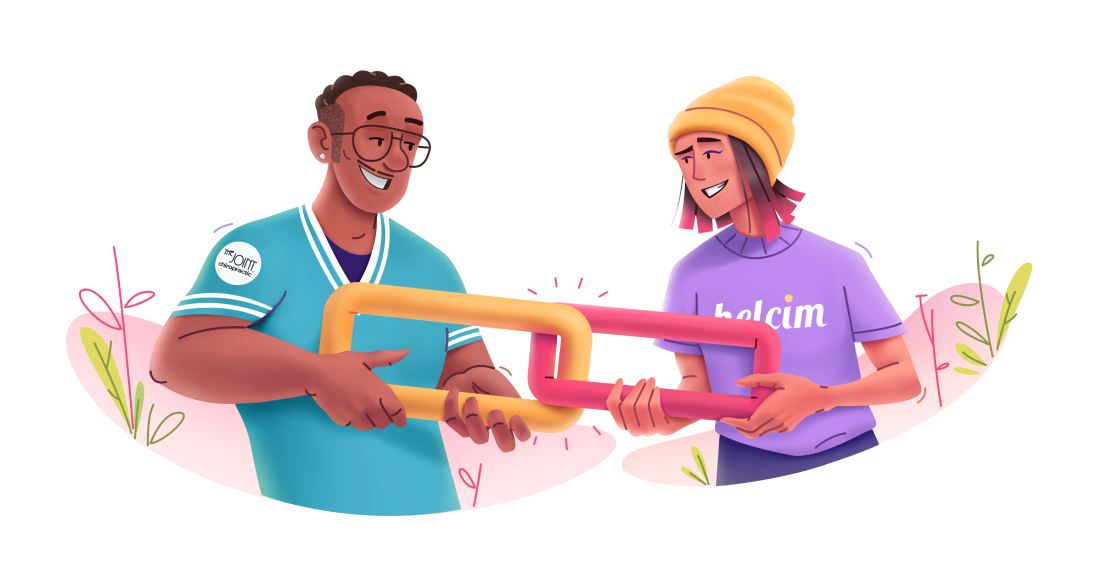 Two people with giant links