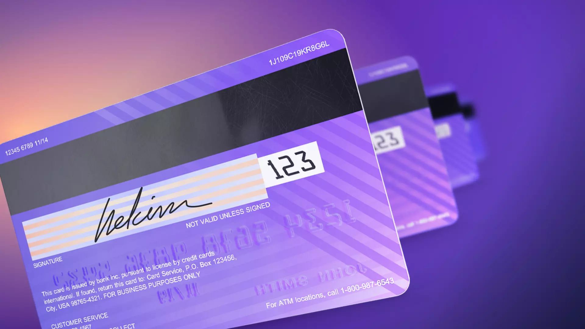 Credit cards showing the signature and cvv number on the back